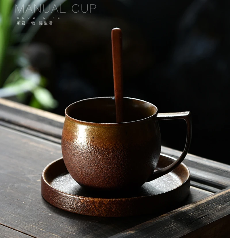 Креативная керамическая ржавчина чашка для глазури и блюдца фарфоровая чайная кофейная чашка набор послеобеденный чай с ложкой офисная Кружка Рождественский подарок