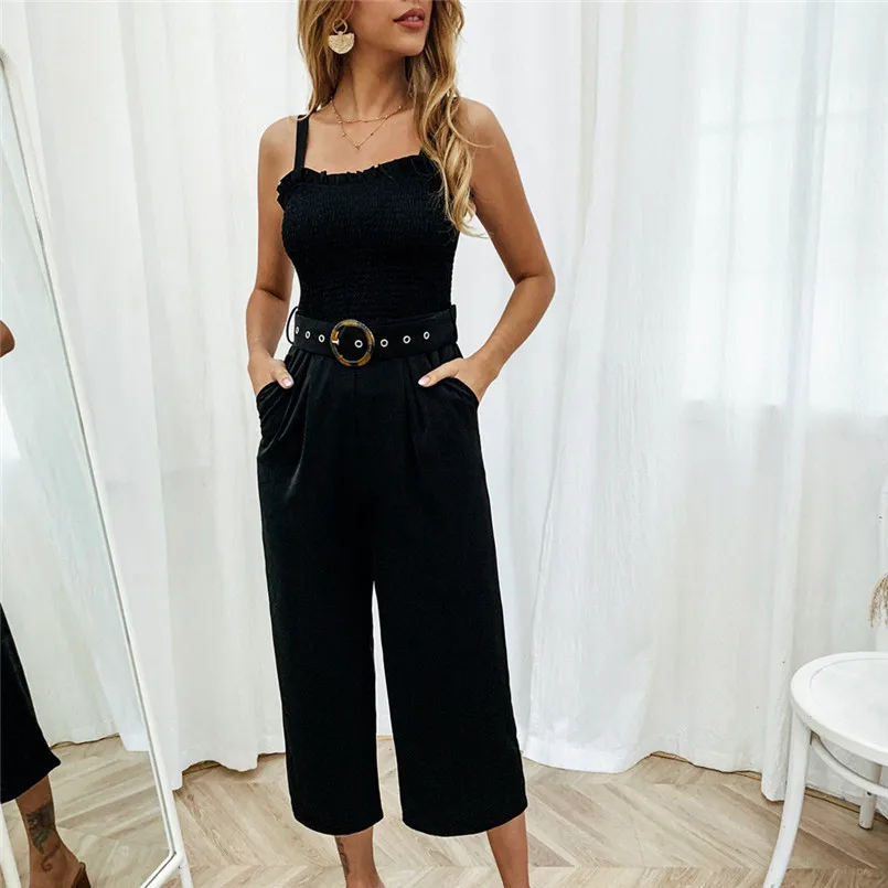 New Fashion Women Summer Sexy Slash-Neck Sleeveless Rompers Sashes Solid Jumpsuit Playsuit Office Elegant Lady Jumpsuit #4R08 (6)