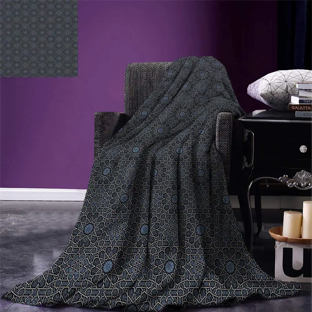 

Moroccan Throw Blanket Geometric Design with Old Rich Royal Elements and Moroccan Star Dark Ancient Fleece Blanket for Bed