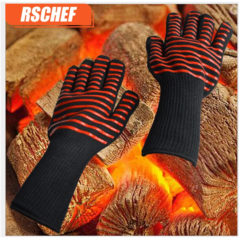 2 шт.(1 комплект) барбекю высокотемпературные Арамидные перчатки кухонные теплоизоляционные силиконовые перчатки