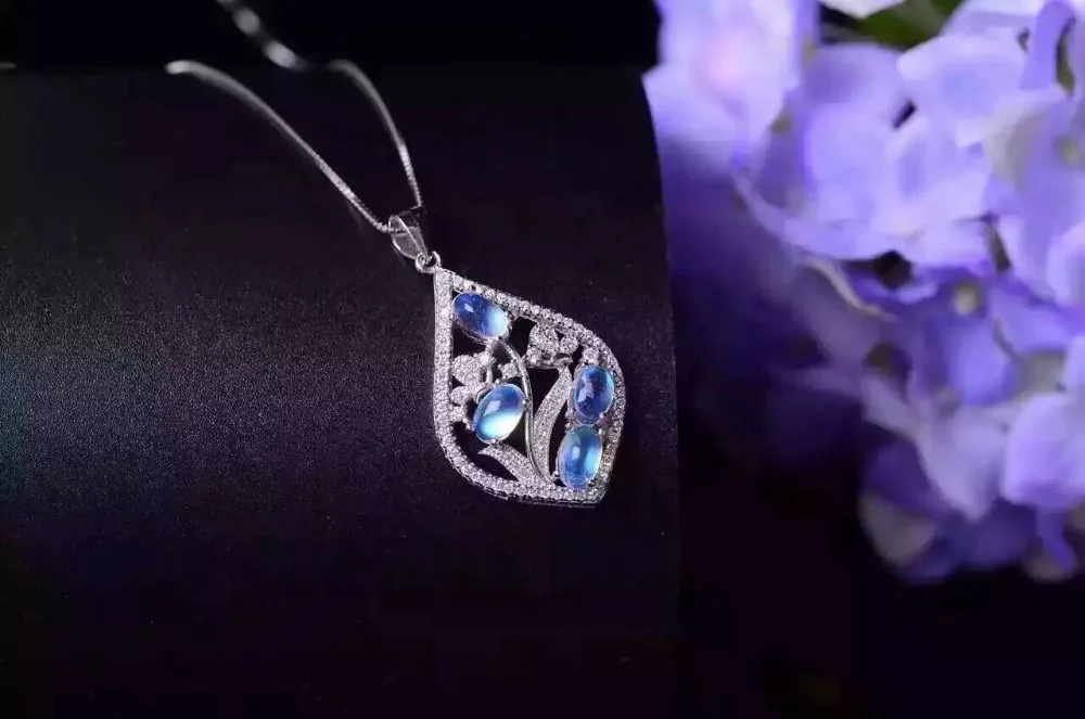 Натуральный лунный камень кулон S925 Серебряный натуральный драгоценный камень кулон Цепочки и ожерелья модные роскошные элегантные листья, женщин, детей, вечерние ювелирные изделия