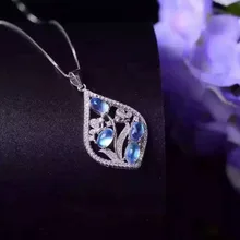 Натуральный лунный камень кулон S925 Серебряный натуральный драгоценный камень кулон Цепочки и ожерелья модные роскошные элегантные листья, женщин, детей, вечерние ювелирные изделия