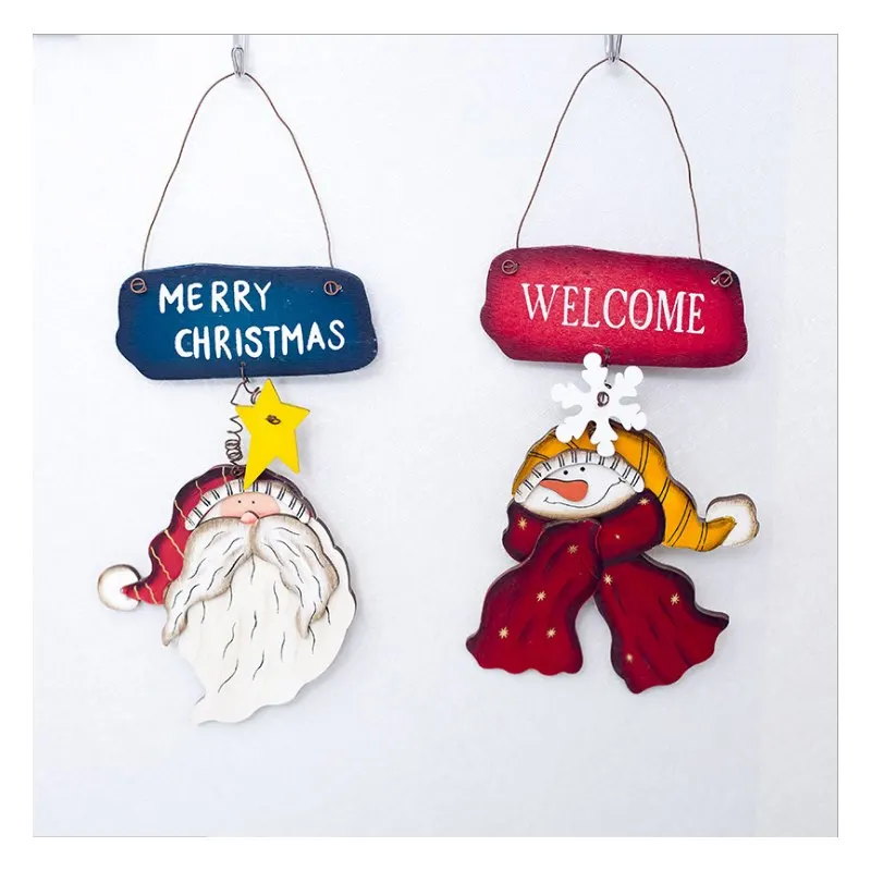 

2018 Christmas Decoration For Home Door Santa Snowman Grand Tree Christmas Gift Xmas wooden Ornament Pendant Navidad Natale