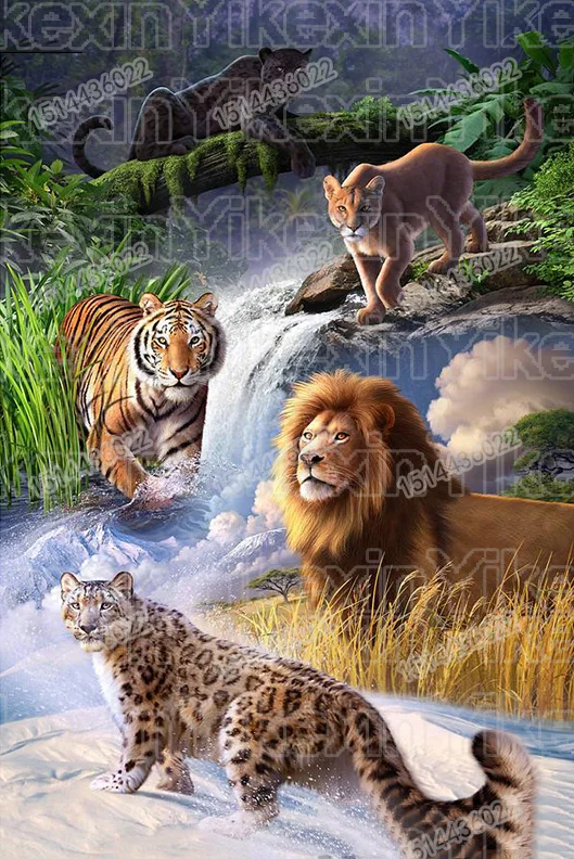 Полный Круглый дрель 5D DIY алмазная живопись "Тигр, Лев, леопард" 3D вышивка крестиком 5D домашний декор
