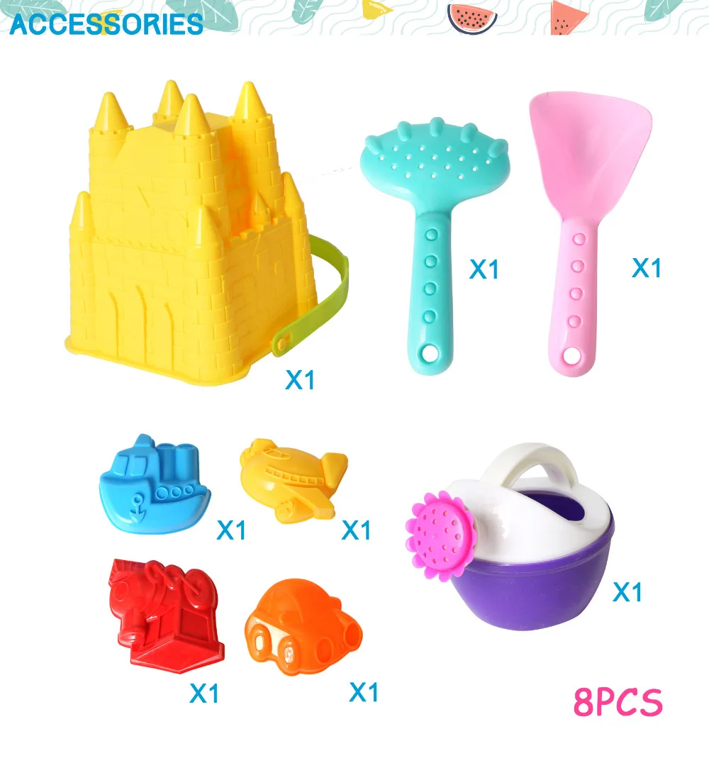 8 шт ванны/пляжные игрушки набор модели и формы, ведро, лопаты, грабли, разбрызгиватель, ведро песка игрушки выбор для детского праздника(6255