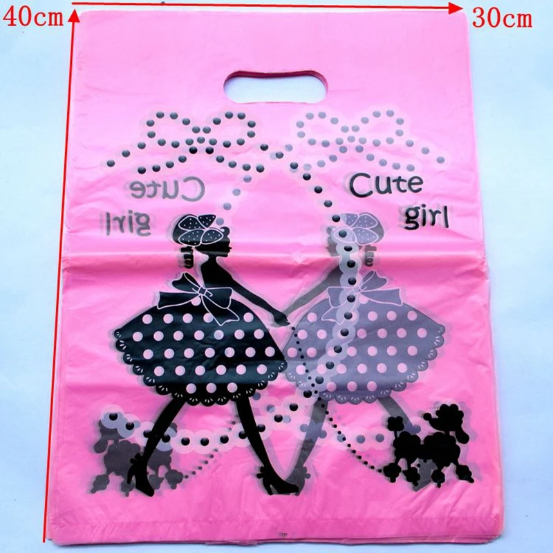 100pcs plastic gift bags Cute Girl Print Pink Large Plastic color
