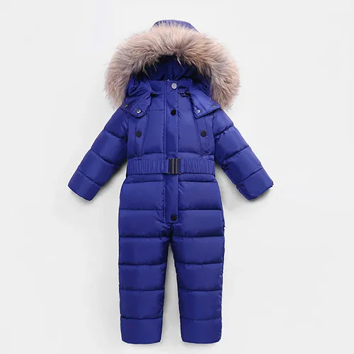 Baby Rompers New Baby Jumpsuits Boys Girls Winter Overalls Rompers Kids Snowsuit Duck Down Children Jumpsuit Hooeded Rompers - Color: Blue