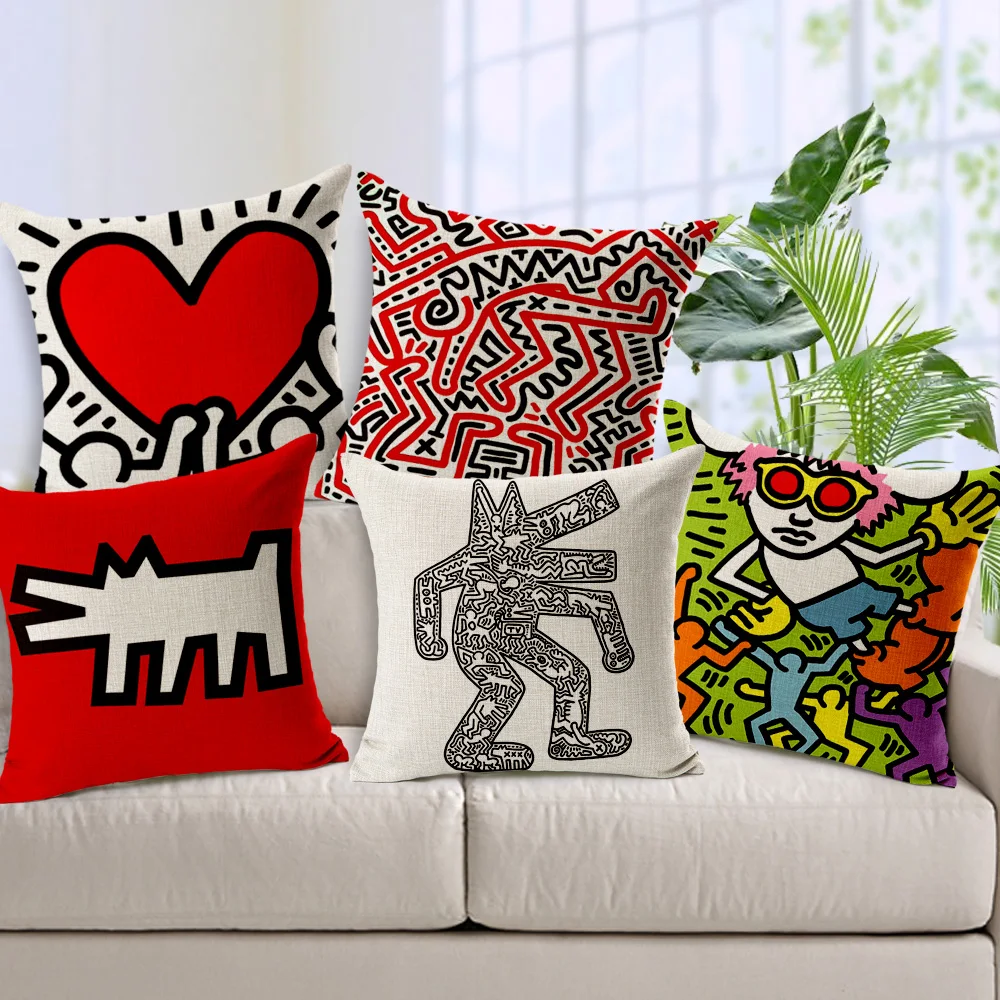 

Pop Graffiti Heart Home Decor Pillow (No Filling )Linen Cotton Cushion Decorative Throw Pillows Lumbar cushion Free Shipping
