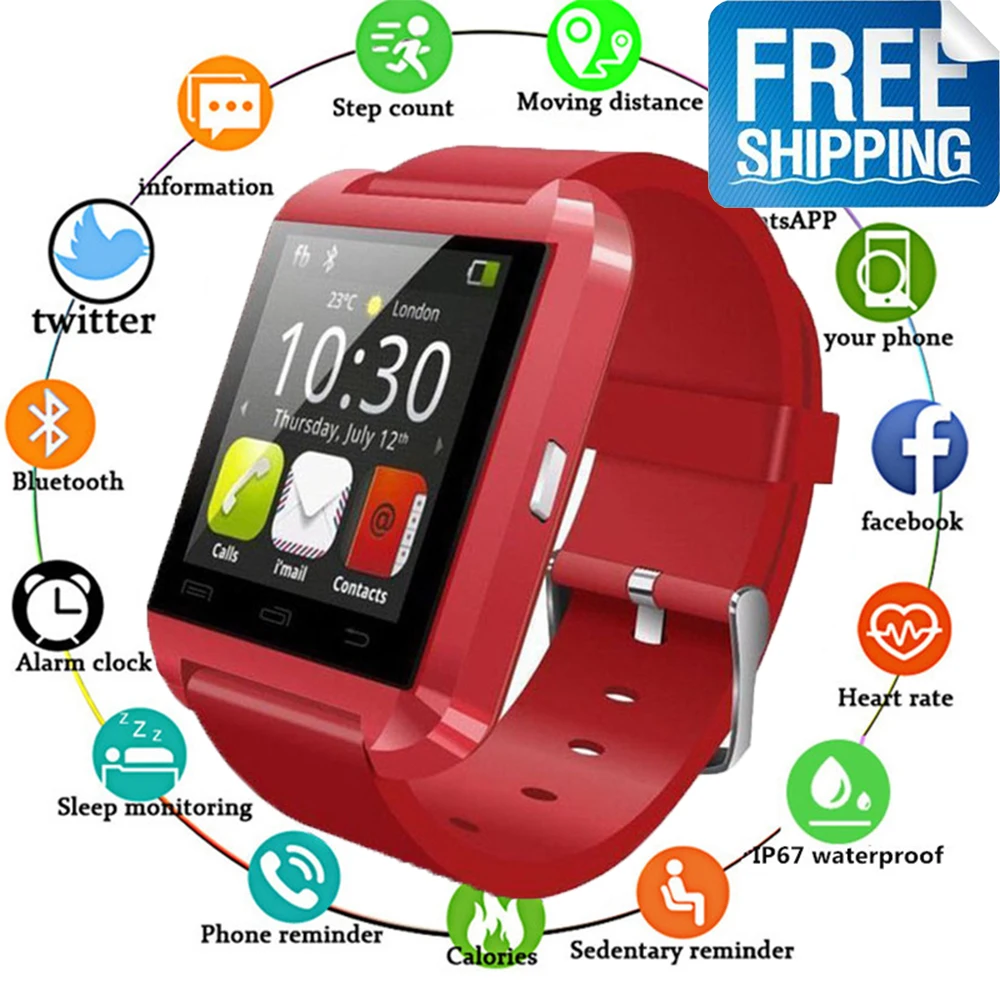 

2019 U8 Smart Watch Men Bluetooth Women Smartwatch U80 for IPhone 7 8 Samsung S9 Note 9 Huawei Android Phone Smartphones Android