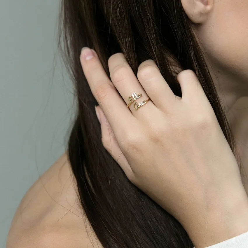 Регулируемые кольца с двойным именем, персонализированные ювелирные изделия из нержавеющей стали, заказное кольцо с двумя именами, Золотое кольцо Anillos Mujer, лучший подарок для друзей