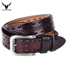 VACHECUIR Top Brand Luxury 100% Genuine Leather Men’s Belts,Casual Design Mens Hollow Ventilate Belt For Men,Hip Jeans Belts Q3