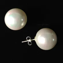 14 мм с большими бусинами натуральный жемчуг из Ракушки Серьги-гвоздики с стерлингового серебра 925 пробы перламутровые Модные женские ювелирные изделия имитация жемчуга