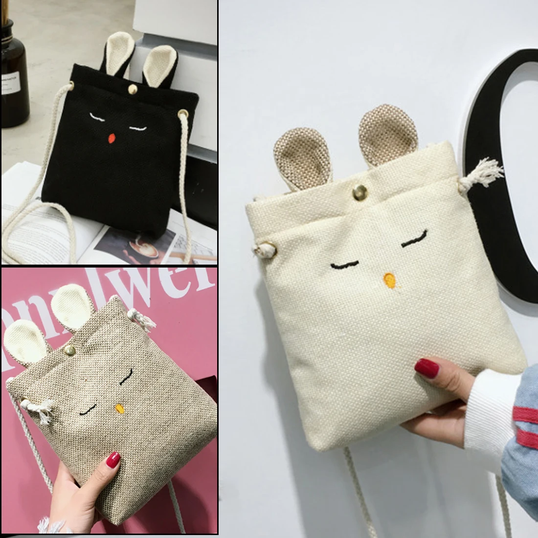 

2019 New Kids Linen Rabbit Bag Baby Children Money Holder Coin Purse Boys Girls Animal Shoulder Bags Cute Lovely Mini Wallet