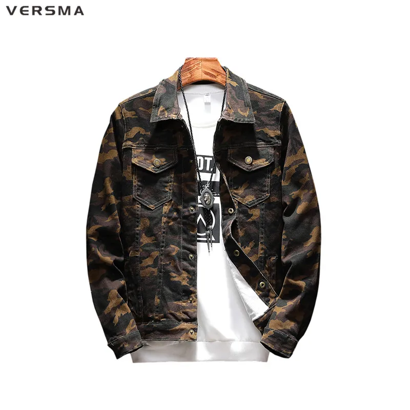 

VERSMA Fashion Casual Male Denim Shirt Men Camisa Chemise Military Style Camouflage Shirt Mens Long Sleeve Denim Jacket Men 5XL