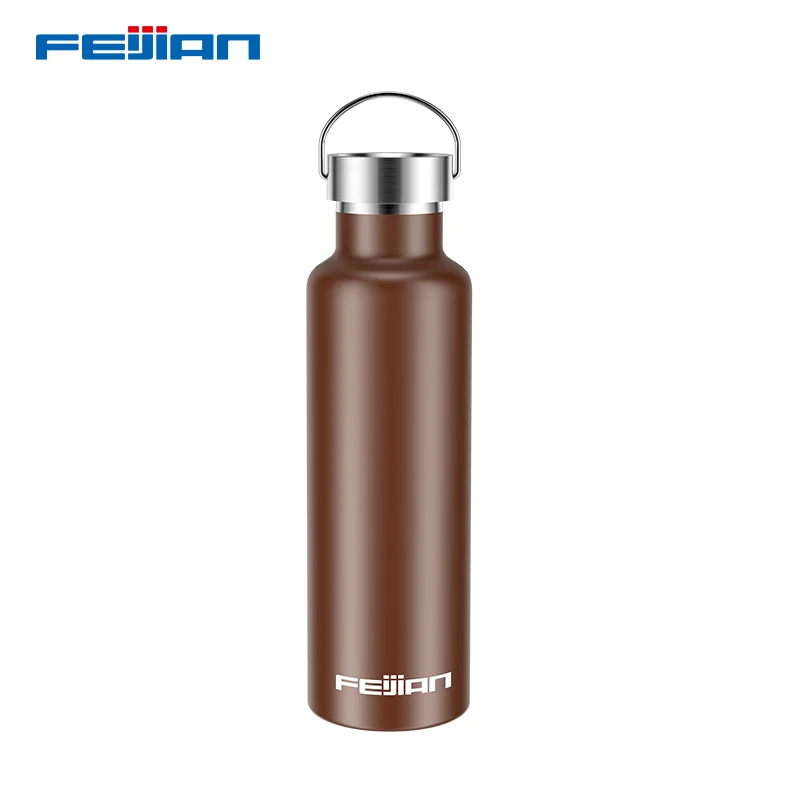 FEIJIAN 600 мл Термос, портативная Термокружка, вакуумная колба, нержавеющая сталь, изоляционная бутылка для напитков, поддержка настройки - Цвет: brown