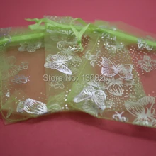 100 шт/партия 9x12 см фрукты зеленый цвет серебро бабочка органза свадебные подарочные сумки Мешочки
