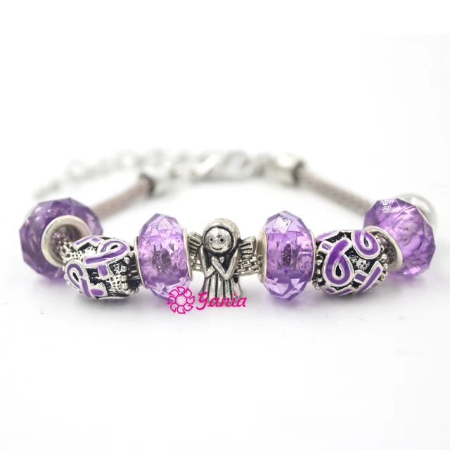 New Arrival 1pc Pancreatic Cancer Awareness Jewelry Angel Purple New Arrival 1pc Pancreatic Cancer Awareness Jewelry Angel Purple Ribbon Bracelet For Women