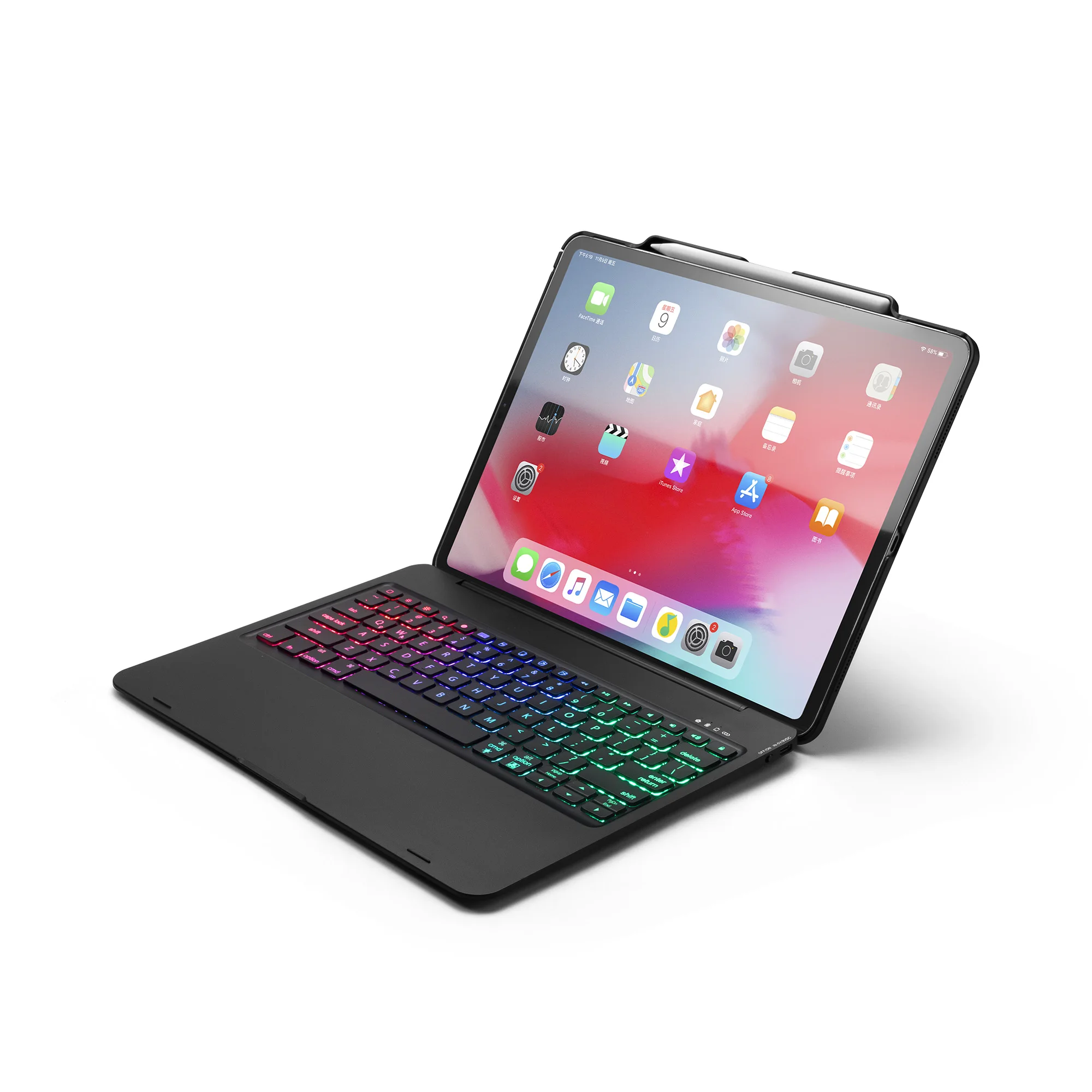 

Wireless Bluetooth Keyboard Case for iPad Pro 12.9 inch 2018 with Colorful LED Backlight FREE language sticker