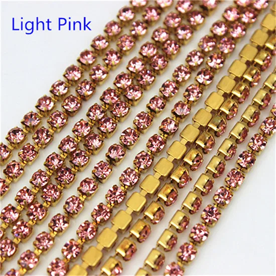 2mm 2.5mm 2.8mm 3mm 2Yard Colorful Sew on Crystal Rhinestone Cup Chain Gold Based Claw for Party Dinner Dress Accessories 8Y1200 - Цвет: Light Pink