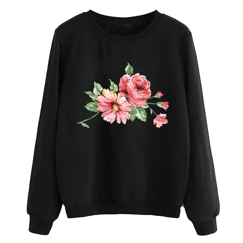 

Long sleeve fleece streetwear hoodies 2019 new Ink Flowers pullovers for women autumn brand tracksuit casual sweatshirts female