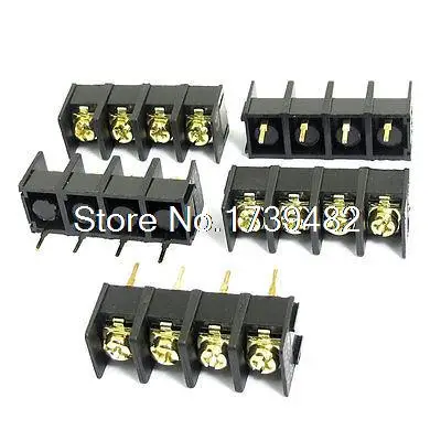

5pcs 300V 25A 4 Pin 9.5mm Spacing PCB Board Black Screw Terminal Block Connector