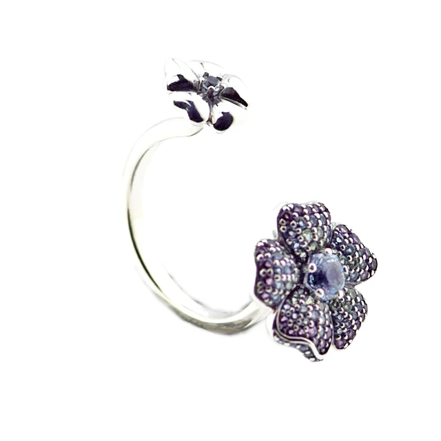 Pandulaso Glorious Blooms Fashion Rings for Women Silver 925 Jewelry Colorful Two Flowers Open Rings Wedding Jewelry 2018 New