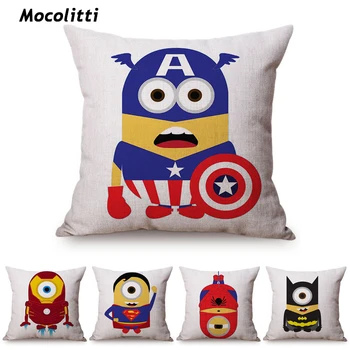 

Super Heroes Cute Cartoon Funny Minions Version Captain America Sofa Pillow Cover Spiderman IronMan Car Decorative Cushion Cover