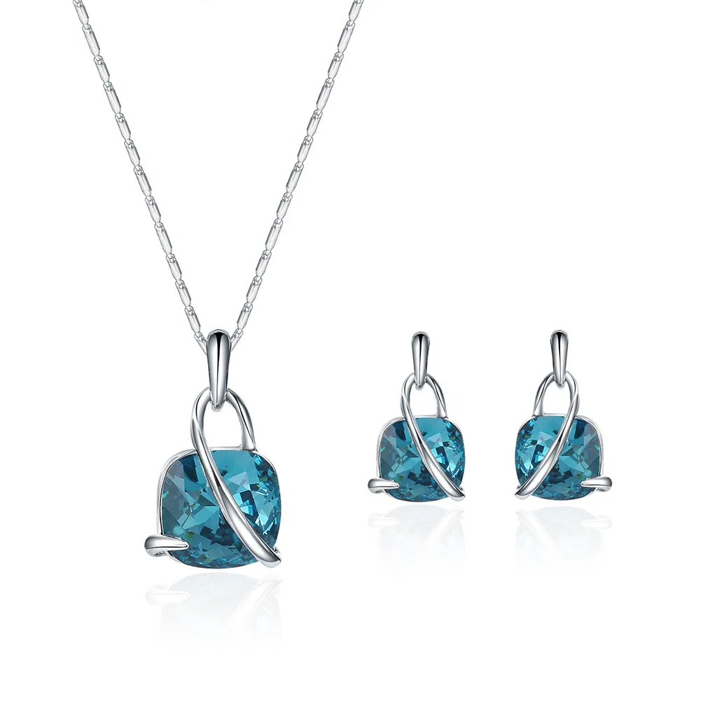 

New fashion blue Color Lovely Dragonfly Cat Eye Crystal Rhinestone Pendant Necklace Stud Earrings Jewelry Sets