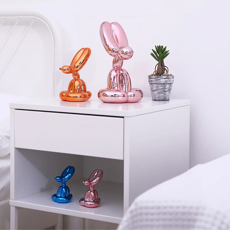 Cute Shiny Balloon Rabbit Abstract Crafts Resin Statue Home Decor Art Sculpture