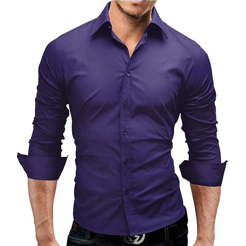 Kezrea Male Shirt Long-Sleeves 2018 Fashion Brand Tops Slim Casual Solid Color Mens Dress Shirts Slim Business Men Shirt XXXL