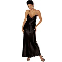 Europe and the United States The New Emulation Silk V-Neck Sleepshirts Lace Stitching Backless Braces Long Nightgown
