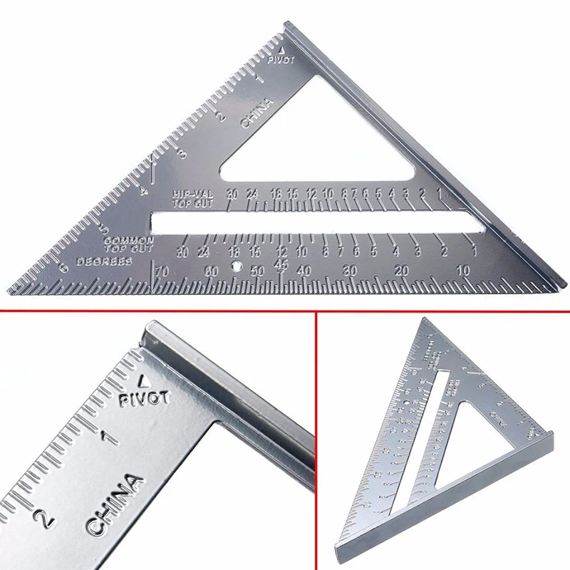 

Silver 7 Aluminum Alloy Speed Square Quick Roofing Rafter Triangle Ruler Guide