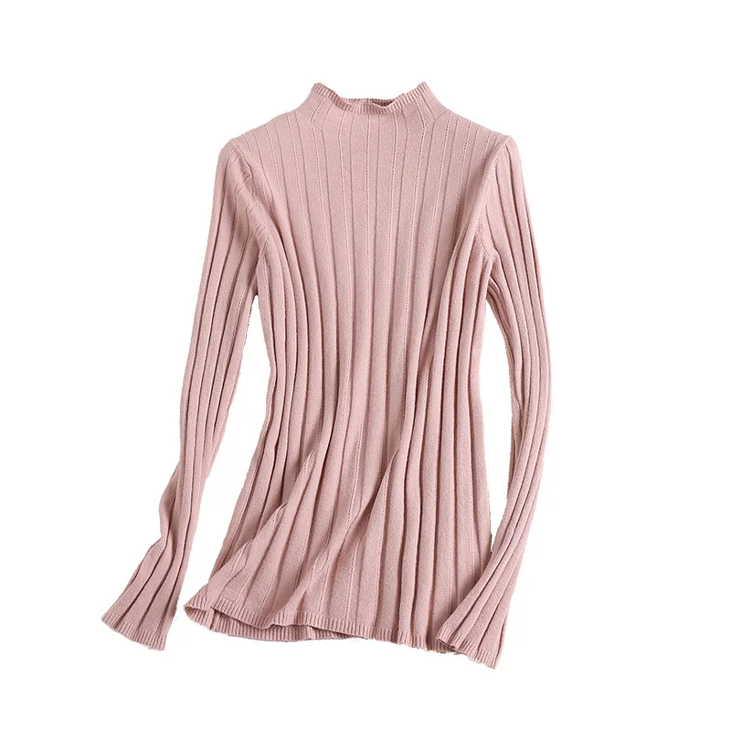 Solid half turtleneck elastic knit basic sweater shirts 2018 new long sleeve women autumn slim sweater