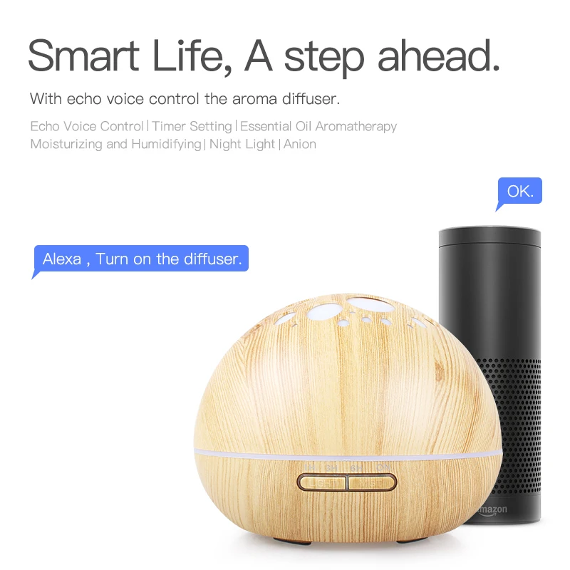GX. Diffuser LED WiFi Smart Oil 300 мл увлажнитель воздуха ароматерапия Голосовое управление