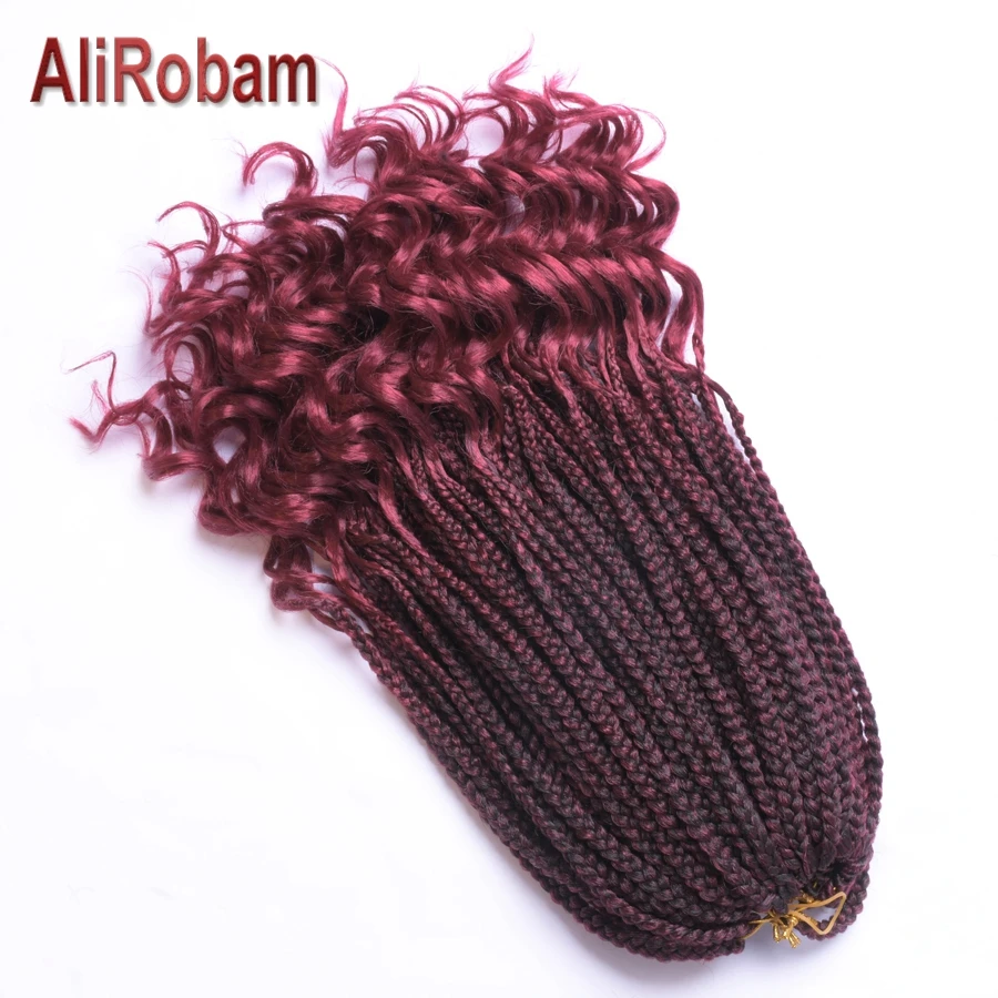 AliRobam 18 дюймов плетеные вязаные волосы вьющиеся концы коробка косы темно-бордовый Синтетические плетение волос 22 пряди/упаковка