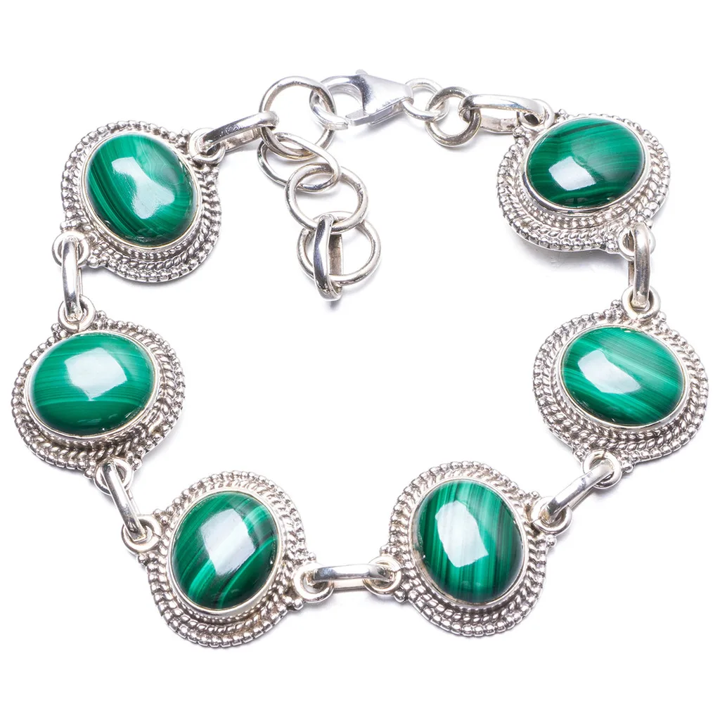 

Natural Malachite Handmade Unique 925 Sterling Silver Bracelet 7-8" Y1950
