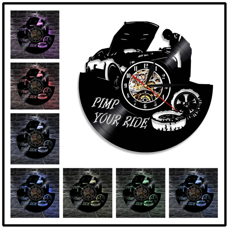 Автомобильный сервис Виниловая пластинка настенные часы современный дизайн декоративный авторемонт магазин Настенные часы 7 светодиодный домашние декоративные часы