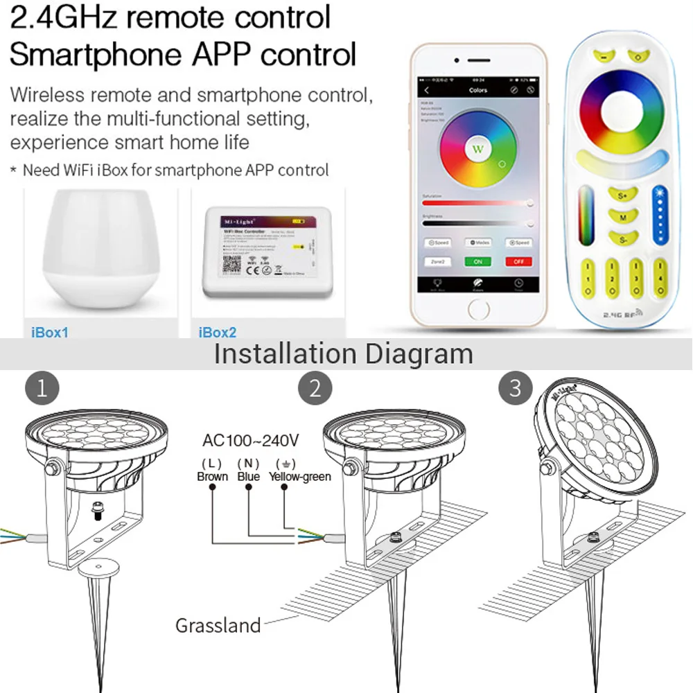 FUTC03 15 Вт RGB+ CCT светодиодный садовый светильник 110 В 220 в наружный Точечный светильник, водонепроницаемый IP66 умный светильник для газона, can APP 2,4 ГГц пульт дистанционного управления