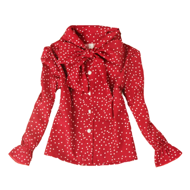 

Girl's Blouses Polka Dot Chiffon Shirts For Girls Teenage Clothes Long Sleeve Kids Bottoming Shirts 2 4 6 8 10 11 12 14 15 Years