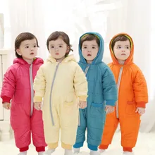 Baby Rompers Winter Thick Cotton Solid Boys Costume Girls Warm Clothes Kids Hooded Jumpsuit Children Outerwear Wear 4 Colors