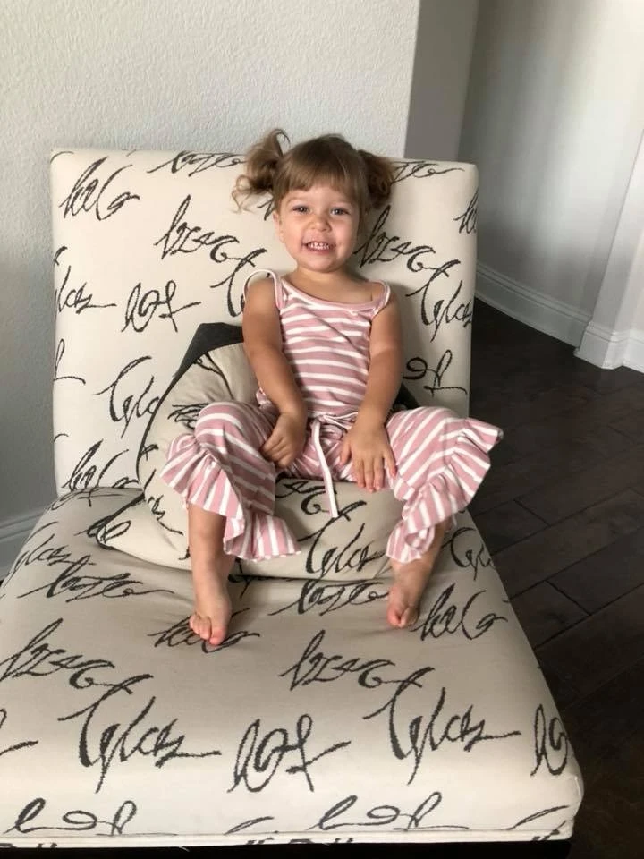 Novo Popular Meninas Jumper Romper Meninas Tiras Alcinhas Cordão Babados Queimado Macacão Palazzo 5 Cheap Macacão
