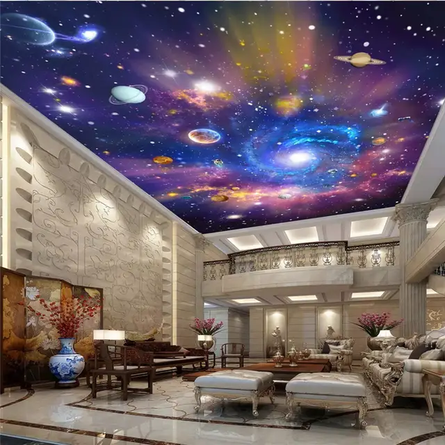 Beibehang Custom Ceiling 3d Wallpaper Colorful Starry Sky Universe