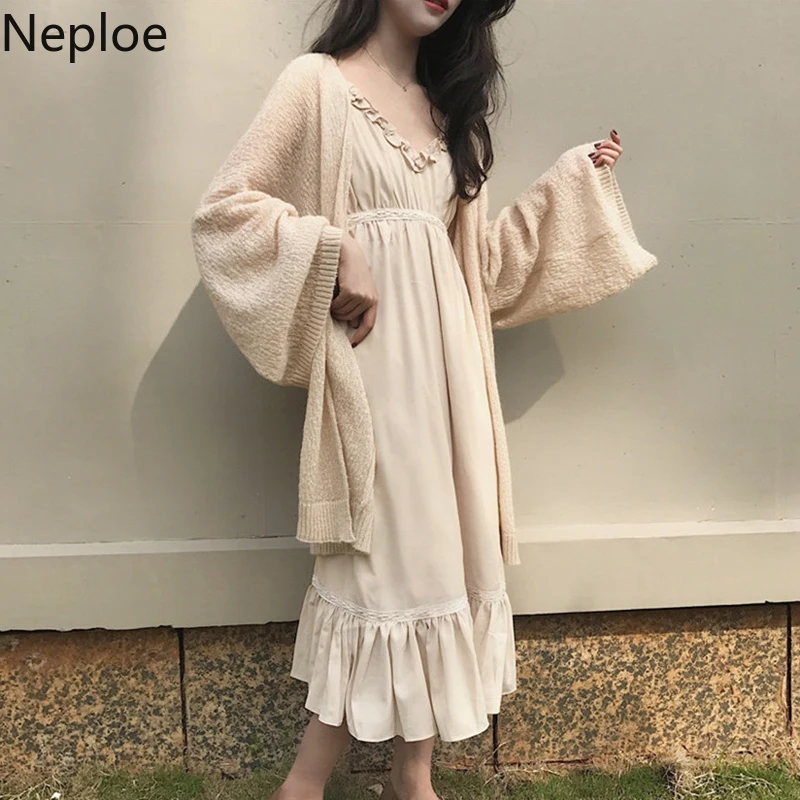 

Neploe Ice Silk Knitted Women Sweater Autumn 2019 Korean Flare Sleeve Cardigans Loose Soft Sunscreen Femme Tops 45305