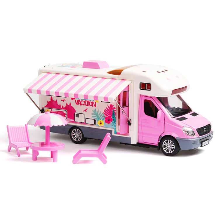 

1:36 Children's cartoon toy car Benz RV model simulation car model sound and light pull back car holiday camper toy car gift