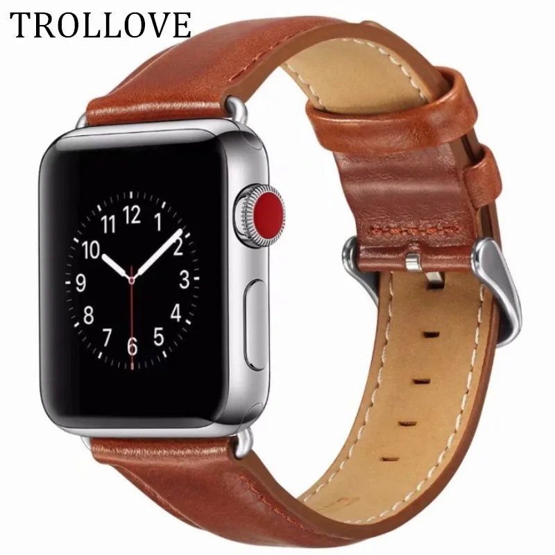 

TROLLOVE 5 Colors Leather Watchband for Apple Watch Band Series 3/2/1 Retro Leather 42MM 38MM Strap Band Bracelet with adapters