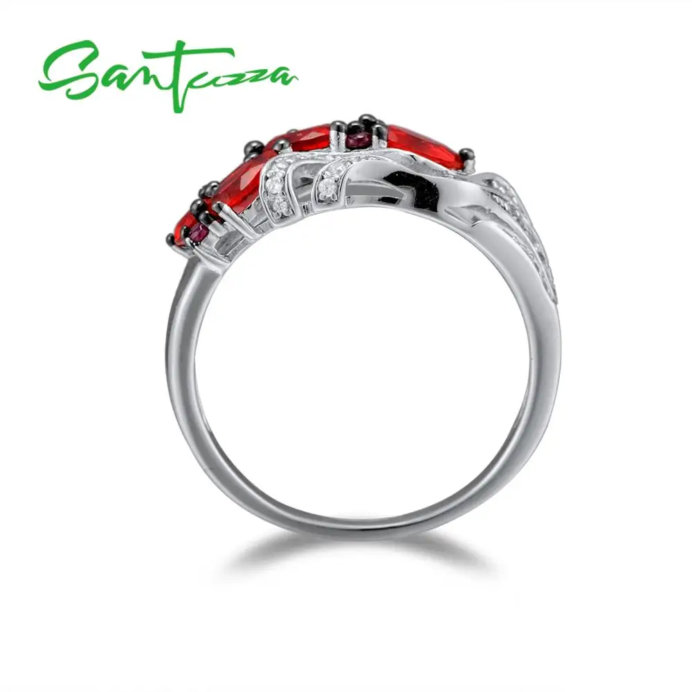 SANTUZZA серебряные кольца для женщин из натуральной 925 пробы, Гламурное овальное грушевое кольцо с красным камнем, свадебные аксессуары, хорошее ювелирное изделие