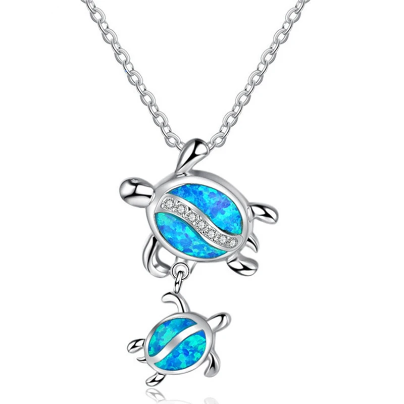 

Blue Stone Double Turtle Pendants Necklaces For Women Fashion Animal Jewelry