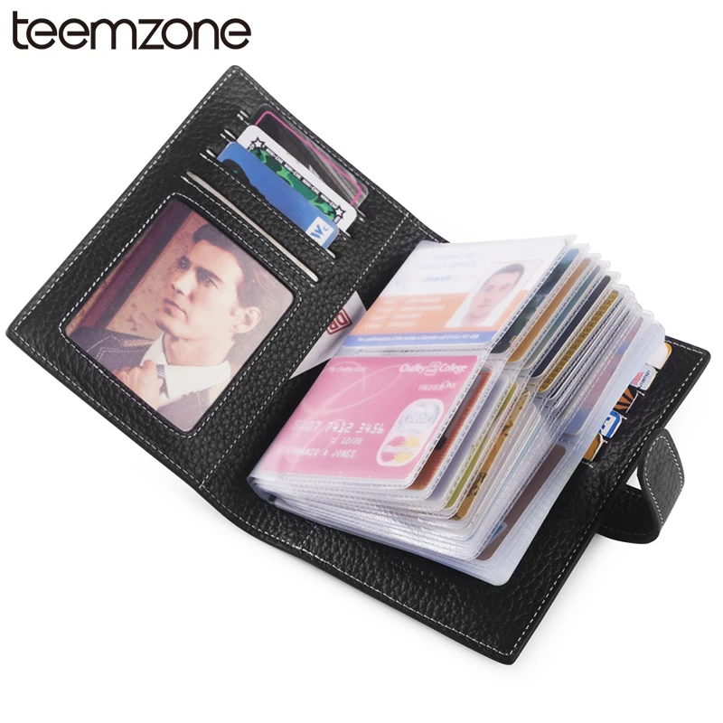 

teemzone RFID Women & Men's Genuine Leather Business Casual Credit Card ID Holder Money Card Holder (40 card slots) Wallet K828