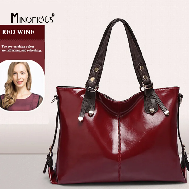 

MINOFIOUS PU Leather Handbags New Fashion Solid Shoulder Bag Large Capacity Women Crossbody Bags Casual High Quality Tote Bag