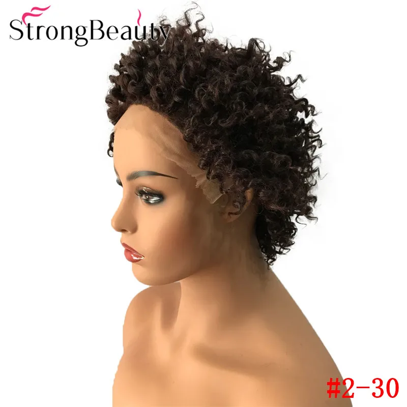 Сильный красота короткий парик фронта шнурка кудрявые афропарики синтетические волосы для женщин парик 7 цветов